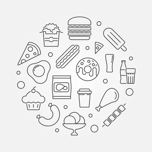 Nekvalitní potraviny kruhový obrys obrázku - vektor symbol — Stockový vektor