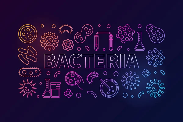 Bakterien horizontale farbige Illustration mit Viren-Symbolen — Stockvektor