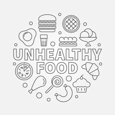 Sağlıksız yiyecek yuvarlak şekil. Vektör abur cubur kavramı