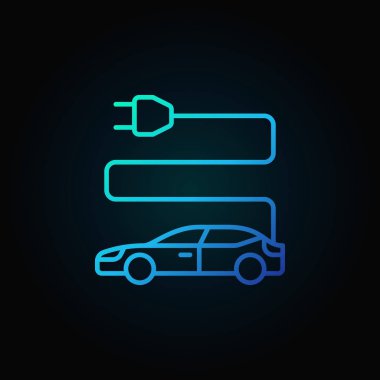 Elektrikli Araba mavi kutsal kişilerin resmi içinde ince çizgi stili koyu arka plan üzerinde