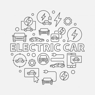 Elektrikli otomobil yuvarlak şekil. Vektör Ev kavramı sembol