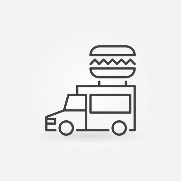 Icono de contorno de camión de comida - camión vector con símbolo de hamburguesa — Vector de stock