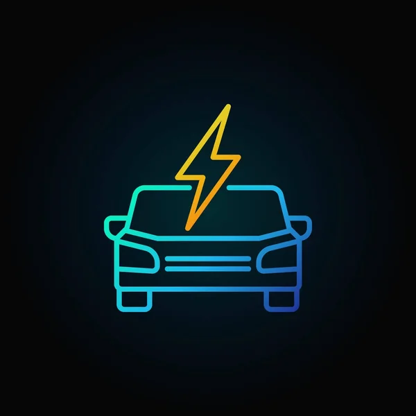 Icono colorido de la vista frontal del coche eléctrico en estilo de línea delgada — Vector de stock