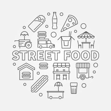 Sokak gıda kavramı sembol yuvarlak. Vektör hat illüstrasyon