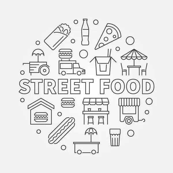 Street Food rundes Konzept Symbol. Vektorlinien-Illustration — Stockvektor