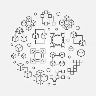 Blok zinciri teknoloji sembolü. Vektör blockchain çizim