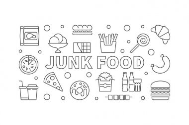 Abur cubur yatay banner. Vektör sağlıksız yiyecek konsepti