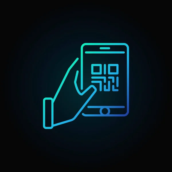 Смартфон с QR-кодом и синей линейной иконкой — стоковый вектор