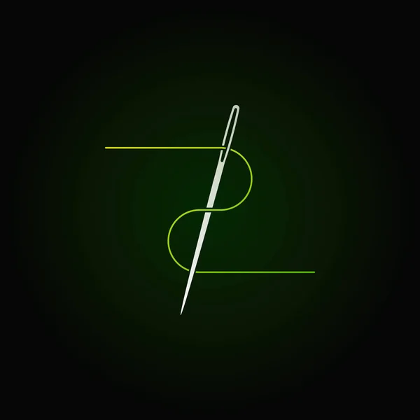 Значок вектора иголки и зеленой нити или знак — стоковый вектор