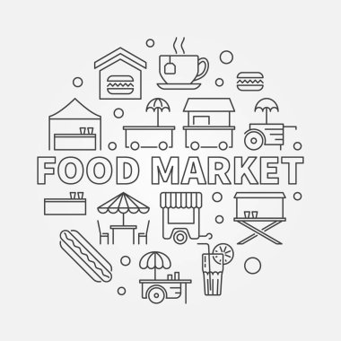 Gıda pazarı dairesel sembolü. Vektör sokak gıda çizim
