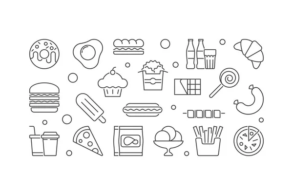 Nezdravé nezdravé potraviny horizontální vektorové ilustrace nebo nápis — Stockový vektor