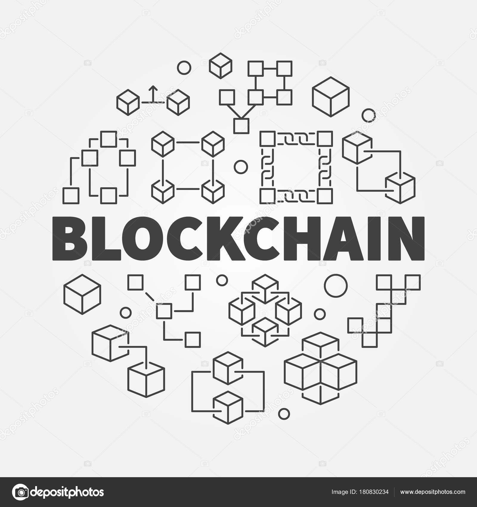 Blockchain 개념 그림입니다. 벡터 블록 체인 라인 기호 스톡 벡터 - ©sn3g 180830234