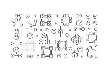 Blok zinciri teknoloji afiş. Vektör blockchain çizim