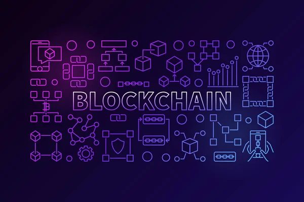 Technologie Banner mit Block Chain Line Symbolen — Stockvektor