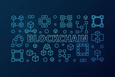 Blockchain mavi vektör çizim veya afiş ince çizgi stili