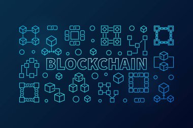 Blockchain blue vector illustration or banner in thin line style clipart