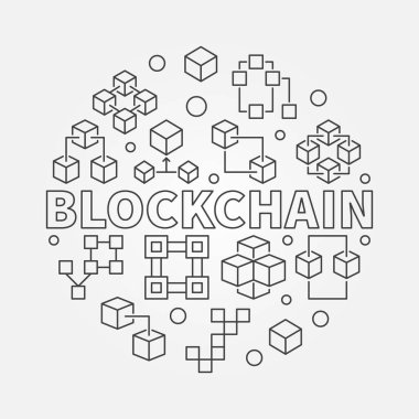 Blockchain ince çizgi stili resimde vektör yuvarlak