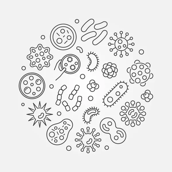 Vektorové bakteriím kolo symbol s ikonami bakterie — Stockový vektor