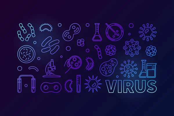 Vektor virus gambar biru atau banner dalam gaya garis tipis - Stok Vektor