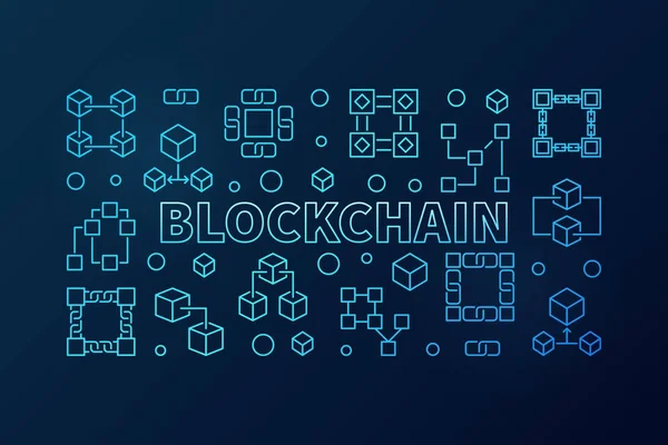 Blockchain 蓝色矢量插图或细线样式的横幅 — 图库矢量图片