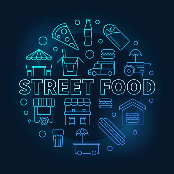 Street Food blaues rundes Symbol. Vektorlinien-Illustration — Stockvektor