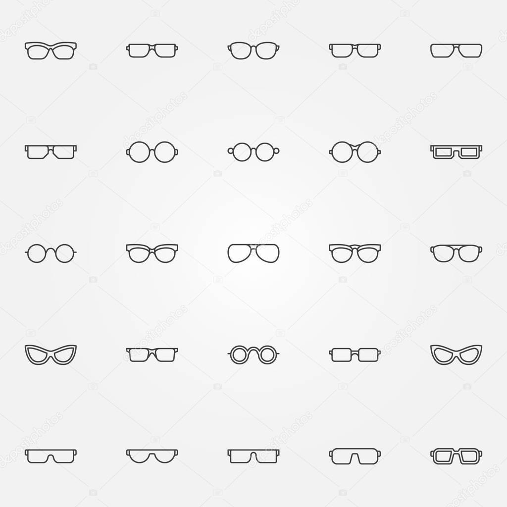 Glasses icons set. Vector eyeglasses outline symbols