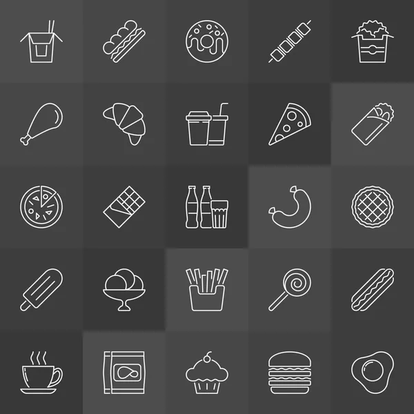 Conjunto de iconos de bosquejo de comida chatarra poco saludable. Señales de comida rápida vectorial — Vector de stock