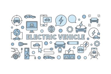 Elektrikli araç mavi illüstrasyon. Vektör Ev yaratıcı banner