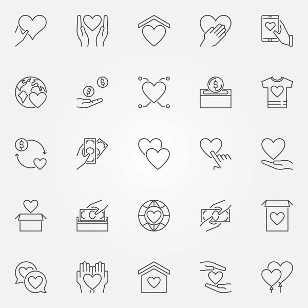 Donation and charity icons set - vector donate outline symbols — Stock Vector