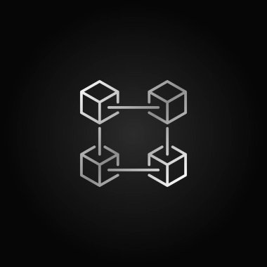 Blockchain anahat vektör gümüş simgesine koyu arka plan