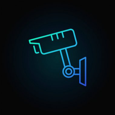 CCTV kamera vektör mavi simgesini ince çizgi stili