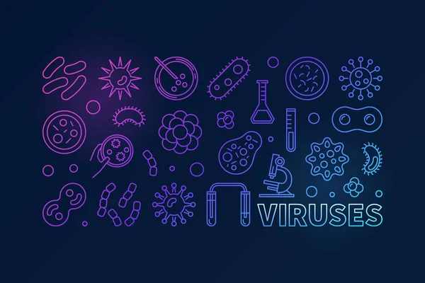 Ilustrasi vektor virus berwarna dibuat dengan ikon garis virus - Stok Vektor