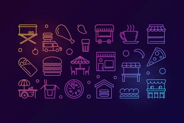 Festival de comida callejera bandera de línea vectorial horizontal de color — Archivo Imágenes Vectoriales