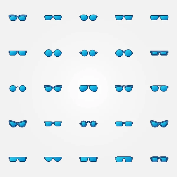 Brille und Sonnenbrille blaue Vektor-Symbole gesetzt — Stockvektor