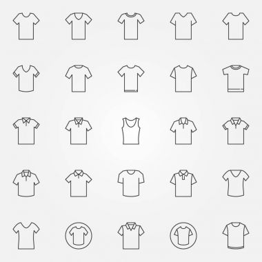 T-shirt Icons set. Vektör tshirt giyim işaretleri anahat