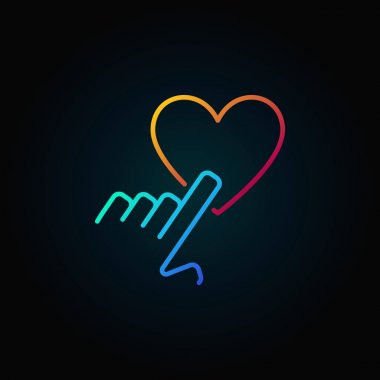 Kalp vektör renkli anahat simgesini veya işaret gösteren bir el