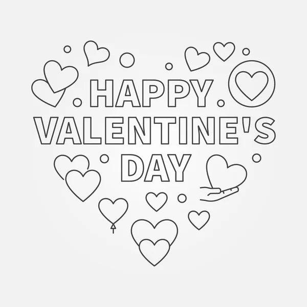 Happy Valentines Day Heart vector line illustration — Stock Vector