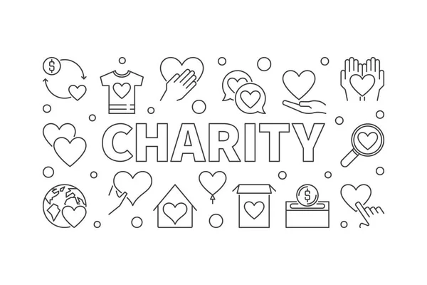 Charity horizontal illustration - vector outline banner — Stock Vector