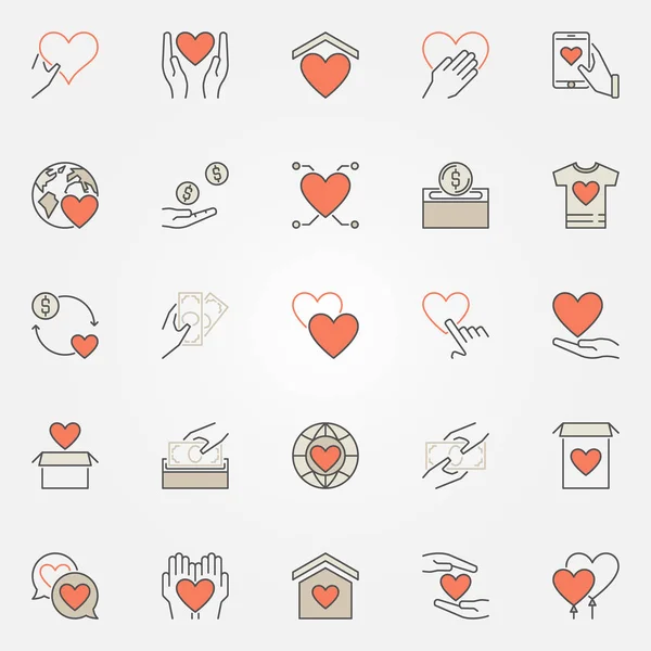 Donation and charity colored icons set. Vector donate symbols — Stock Vector