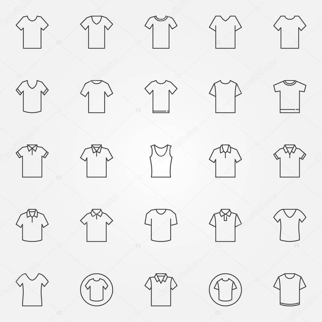 T-shirt icons set. Vector collection of tshirt clothes concept signs or design elements in thin line style