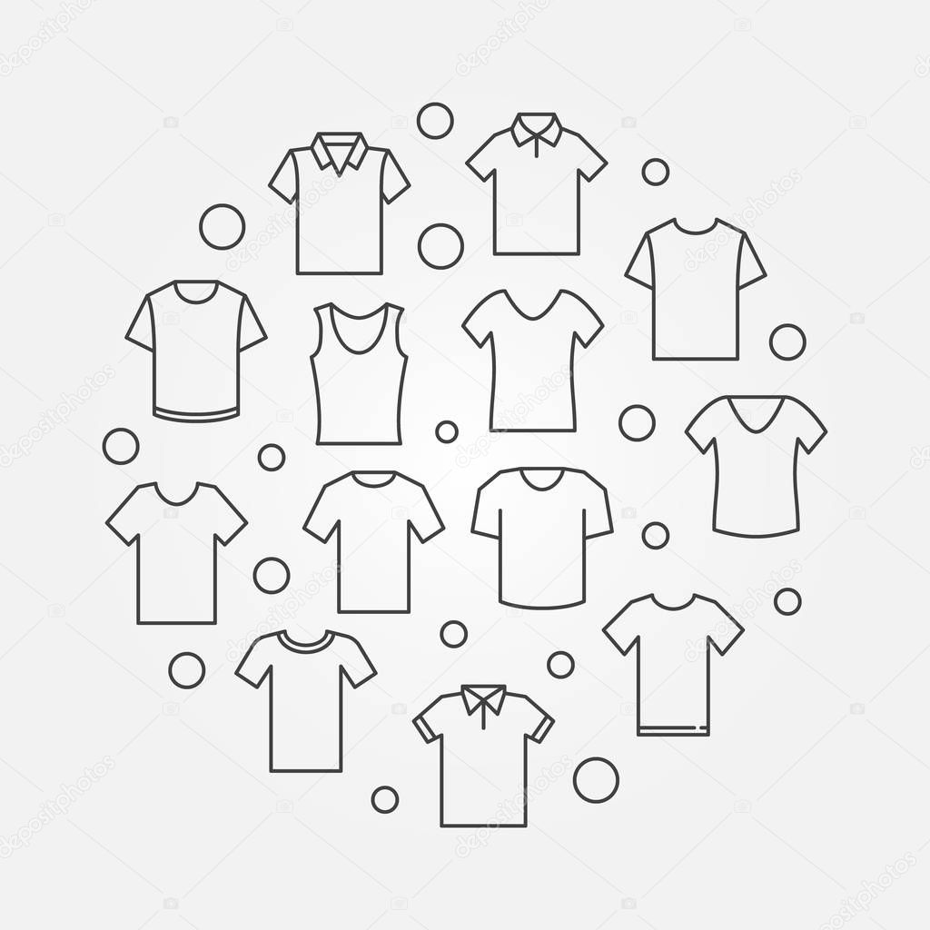 T-shirt minimal round illustration. Vector tshirt circular symbol in thin line style