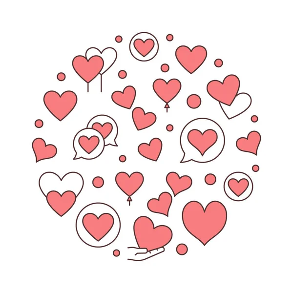 Vektör yaratıcı çizim yuvarlak kırmızı Kalpler — Stok Vektör