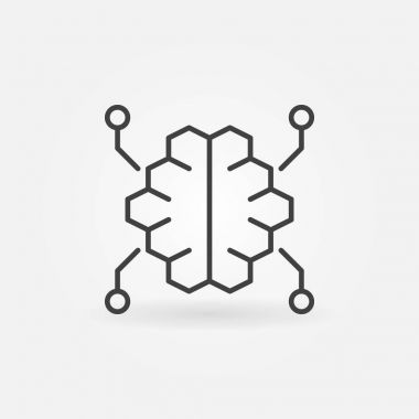 Dijital beyin vektör anahat simgesini ince çizgi stili  