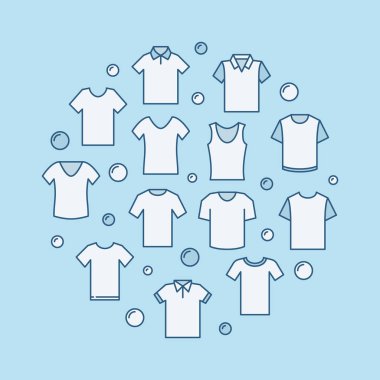 T-shirt mavi modern yuvarlak vektör çizim