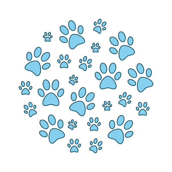 Blue animal paw prints round funny vector illustration — Stock Vector