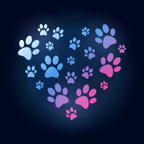 Corazón creativo con perro o gato huellas pata vector ilustración — Archivo Imágenes Vectoriales