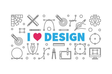 Ben grafik tasarım vektör hat afiş veya illüstrasyon seviyorum