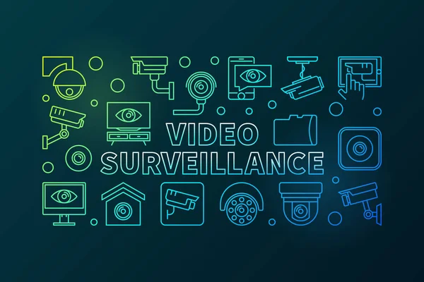 Banner de video vigilancia de color en estilo de línea — Vector de stock