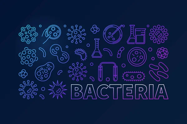 Vektorbakterien farbige Umrisse Banner mit Bakterien Symbole gemacht — Stockvektor