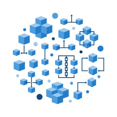 Yuvarlak blockchain düz mavi teknoloji vektör çizim